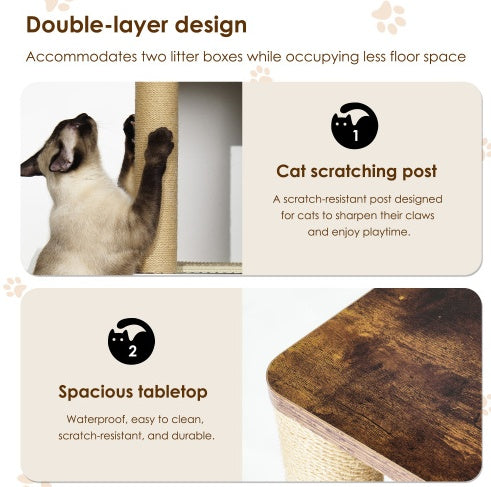 Double Cat Litter Box Enclouse,Cat Litter Box Enclosure For 2 Cats, Cat Litter Cabinet, Double Litter Box Enclosure With Shelve, Fit Most Of Litter Box, White Vintage