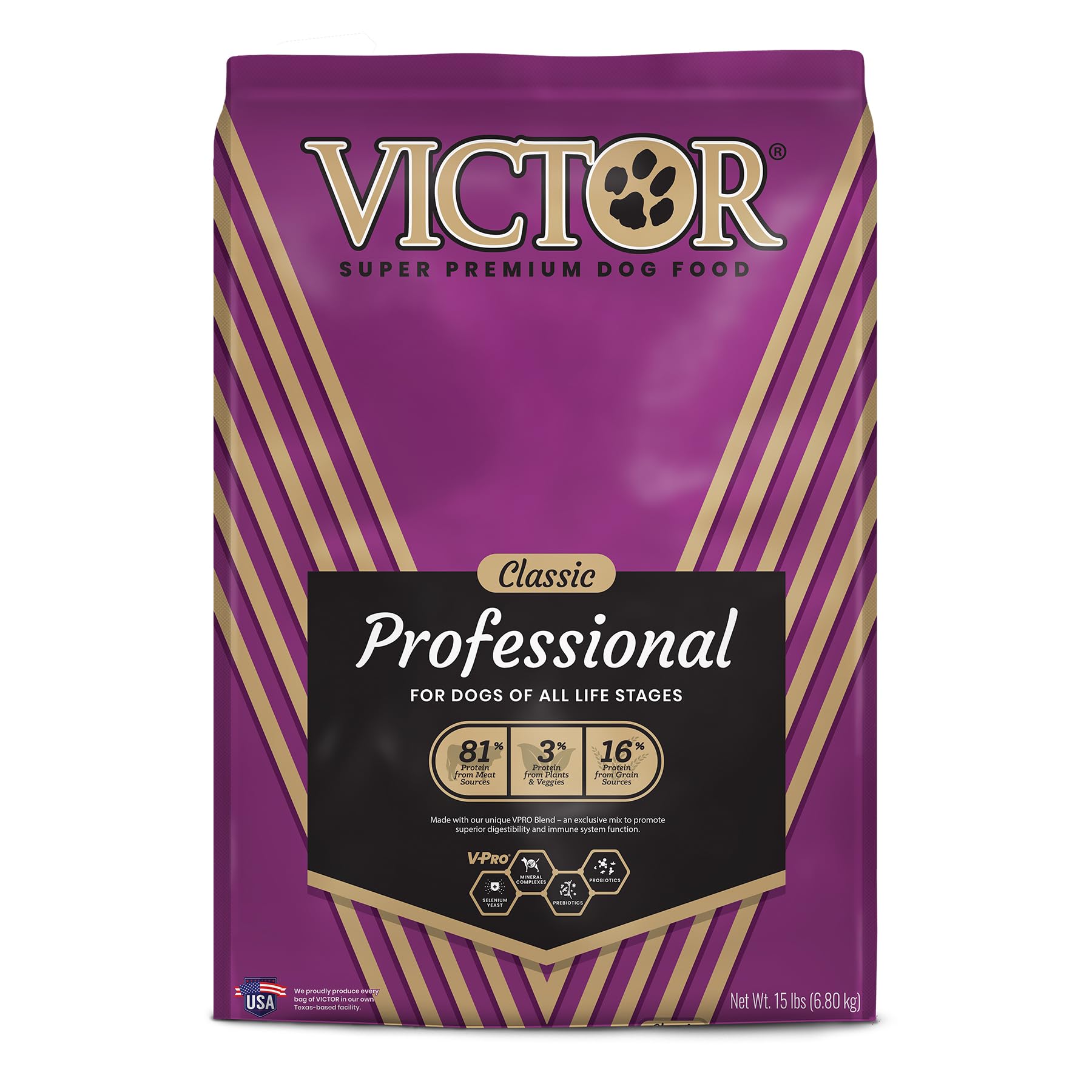 Victor Super Premium Dog Food – Professional Dry Dog Food – Super Premium Dog Food with 26% Protein Gluten Free - for High Energy and Active Dogs & Puppies 15lbs